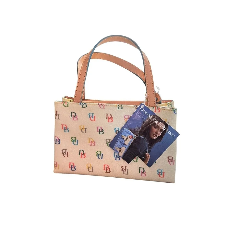 Dooney & Bourke‎ Tiny East/West Bag White Multi Color Monogram Mini Tote WI396